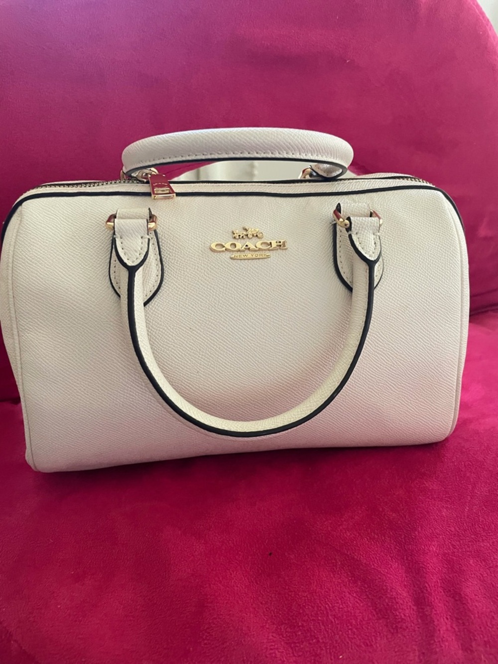 Coach Cream Pebbled Leather Satchel with Gold Hardware